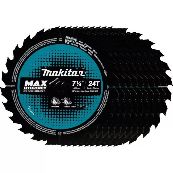 Makita 7-1/4 in. 24T Carbide-Tipped Max Efficiency Ultra-Thin Kerf Circular Saw Blade, Framing (10-Pack)