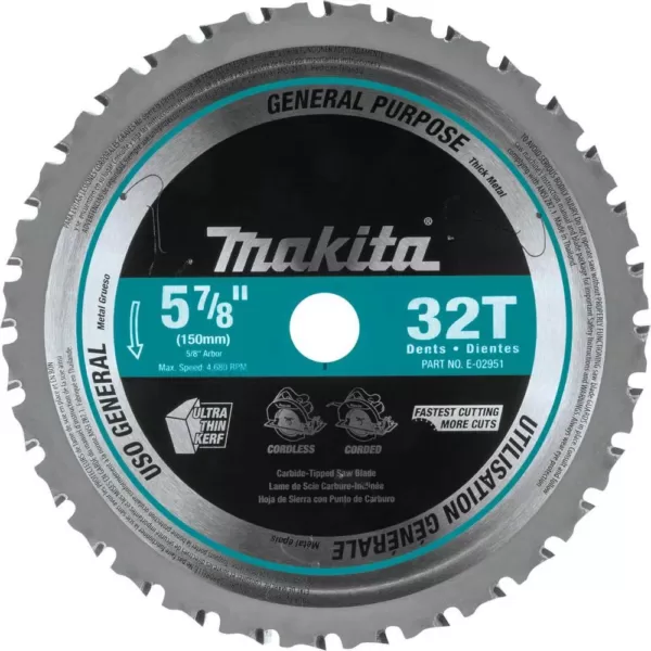 Makita 5-7/8 in. 32T Carbide-Tipped Saw Blade, Metal/General Purpose