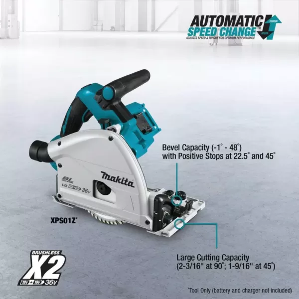 Makita 18-Volt X2 LXT Lithium-Ion (36-Volt) Brushless Cordless 6-1/2 in. Plunge Circular Saw (Tool Only) with 55T Carbide Blade