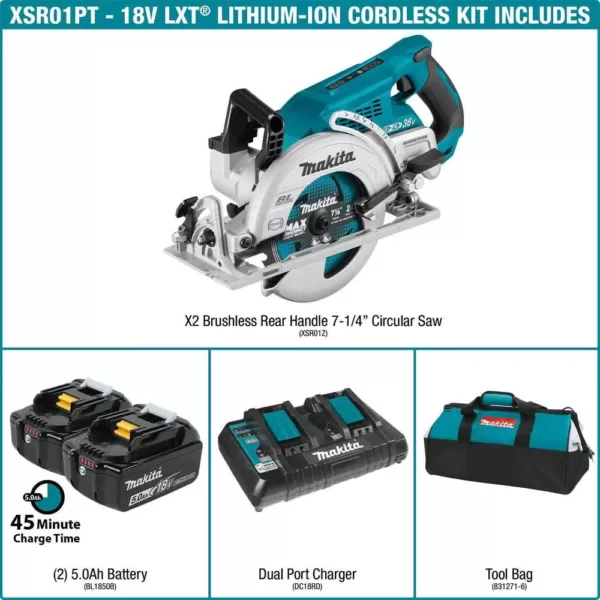 Makita 18-Volt X2 LXT 5.0Ah Lithium-Ion (36-Volt) Brushless Cordless Rear Handle 7-1/4 in. Circular Saw Kit