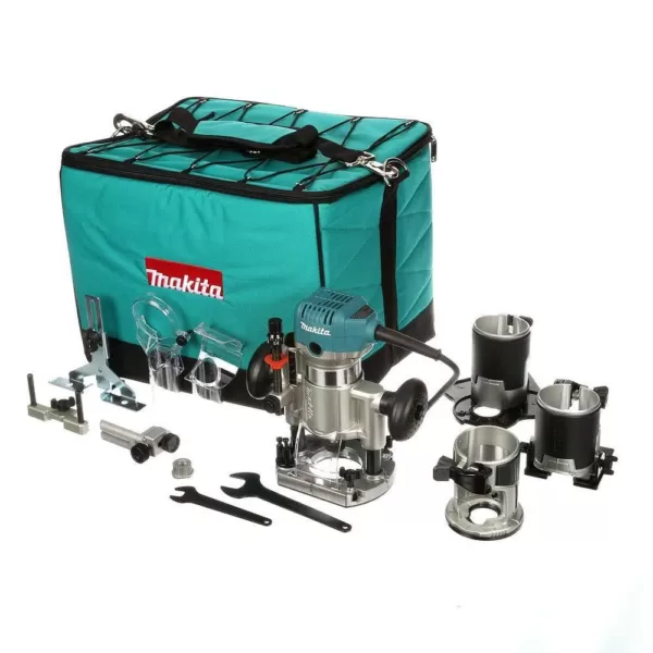 Makita 6.5 Amp 1-1/4 HP Corded Variable Speed Compact Router with 3 Bases (Plunge, Tilt, and Offset Base)