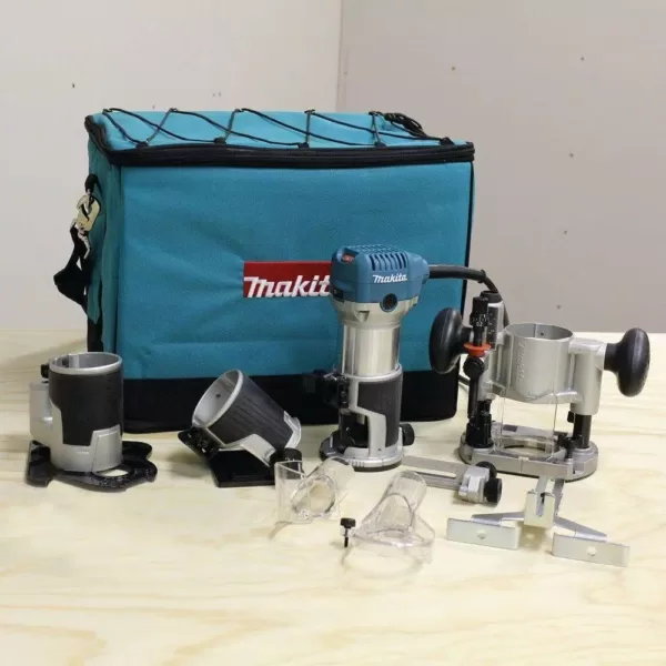 Makita 6.5 Amp 1-1/4 HP Corded Variable Speed Compact Router with 3 Bases (Plunge, Tilt, and Offset Base)