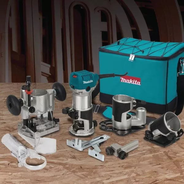 Makita 6.5 Amp 1-1/4 HP Corded Variable Speed Compact Router with 3 Bases (Plunge, Tilt, and Offset Base)