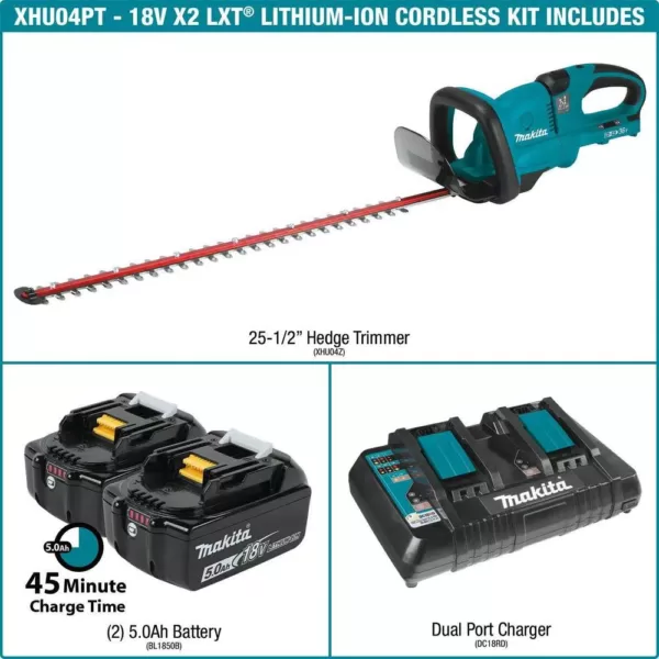 Makita 18-Volt X2 (36-Volt) LXT Lithium-Ion Cordless Hedge Trimmer Kit with Two 5.0 Ah Batteries and Charger