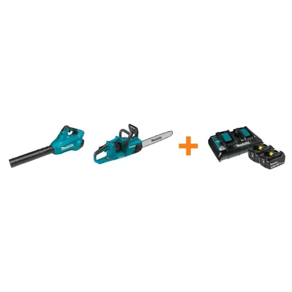 Makita 18V X2 LXT Blower and 18V X2 LXT 16 in. Chain Saw with bonus 18V LXT Starter Pack