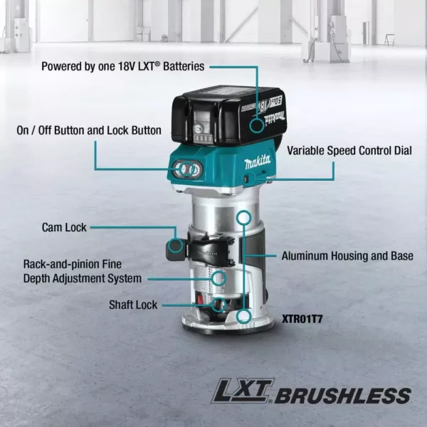 Makita 5.0 Ah 18-Volt LXT Lithium-Ion Brushless Cordless Compact Router Kit with Bonus Cordless Jig Saw