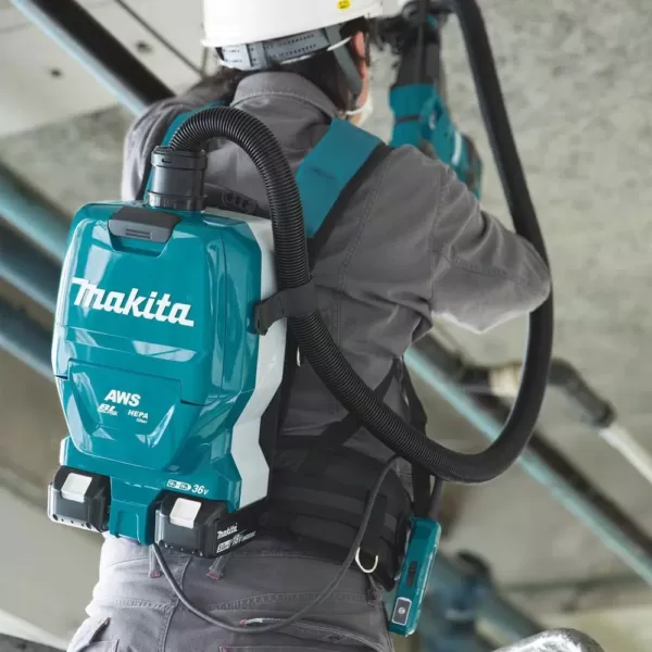 Makita 18-Volt X2 LXT Lithium-Ion (36V) Brushless 1/2 Gal. HEPA Filter Backpack Dry Dust Extractor Kit, AWS Capable (5.0 Ah)