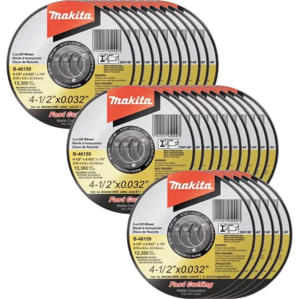 Makita 4-1/2 in. x 0.032 in. x 7/8 in. Ultra Thin Stainless Cut-Off Wheel (25-Pack)