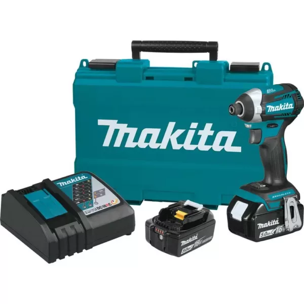 Makita 18-Volt LXT Lithium-Ion Brushless Cordless Quick-Shift Mode 3-Speed Impact Driver with (2) Batteries 5.0Ah, Hard Case