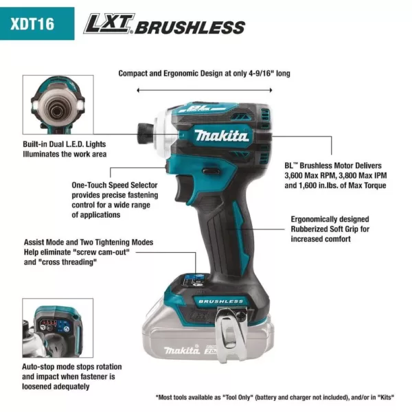 Makita 18-Volt LXT Brushless 4-Speed Impact Driver Kit with ImpactXPS 3 Pc. Socket Adapter Set and ImpactXPS 60 Pc. Bit Set