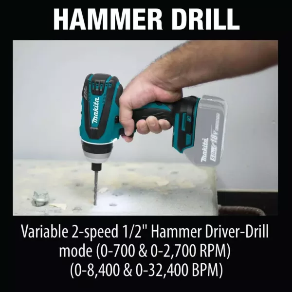 Makita 18-Volt LXT Lithium-Ion Brushless Cordless Hybrid 4-Function Impact Hammer Driver Drill (Tool Only)