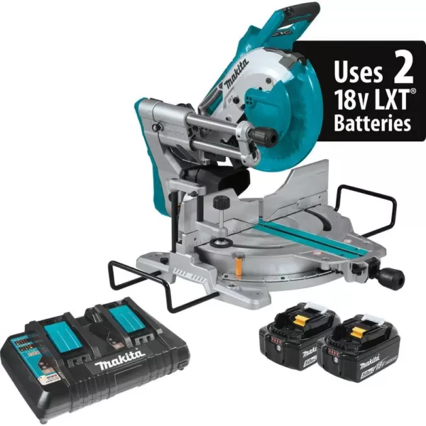 Makita 18-Volt Lithium-Ion Brushless Cordless 10 in. Dual-Bevel Sliding Compound Miter Saw and Compact Folding Miter Saw Stand