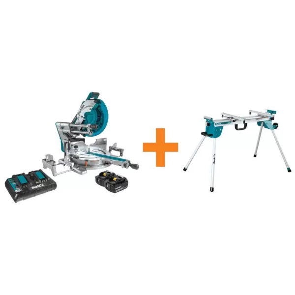 Makita 18-Volt X2 LXT (36V) Brushless 12 in. Dual-Bevel Sliding Compound Miter Saw with bonus Compact Folding Miter Saw Stand