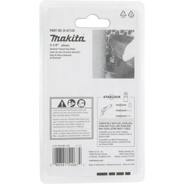 Makita 3-1/4 in. Starlock Round Saw Blade (BiM-TiN), 18TPI