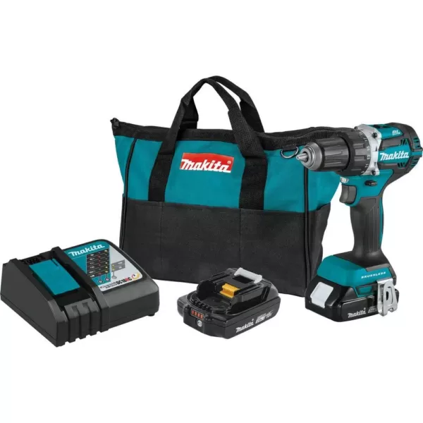 Makita 18-Volt LXT Lithium-Ion Compact Brushless Cordless 1/2 in. Driver-Drill Kit w/ (2) Batteries (2.0Ah), Charger, Bag