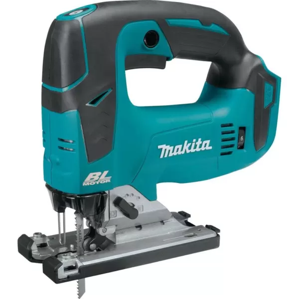 Makita 18V LXT Brushless Jig Saw, 18V X2 (36V) 10 in. Miter Saw and 18V LXT 3-1/4 in. Planer with bonus 18V LXT Starter Pack