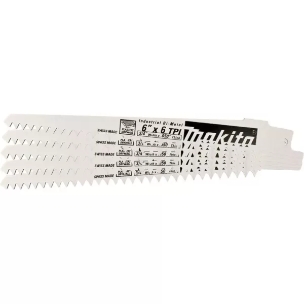 Makita 6 in. 6 Teeth per in. Wood Cutting Reciprocating Saw Blade (5-Pack)