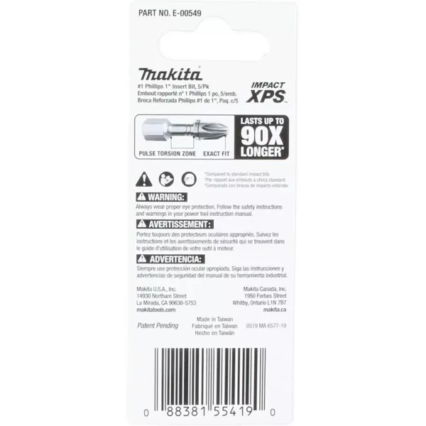 Makita IMPACT XPS #1 Phillips 1 in. Insert Bit (5-Pack)