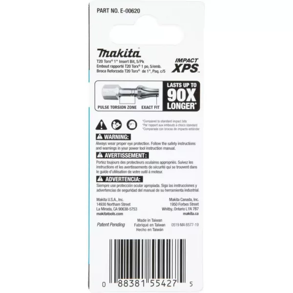 Makita IMPACT XPS T20 Torx 1 in. Insert Bit (5-Pack)