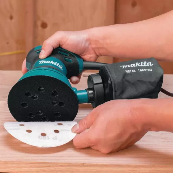 Makita 3 Amp 5 in. Corded Palm Grip Random Orbital Sander with Dust Bag, Hard Case