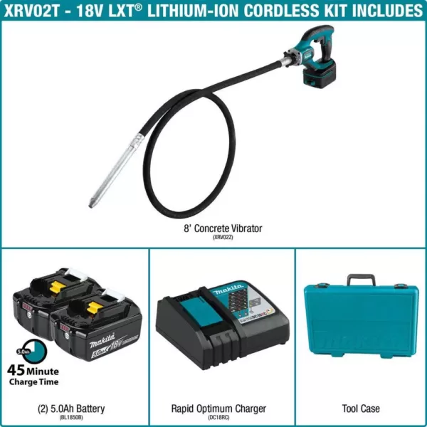 Makita 18-Volt 5.0Ah LXT Lithium-Ion Cordless 8 ft. Concrete Vibrator Kit