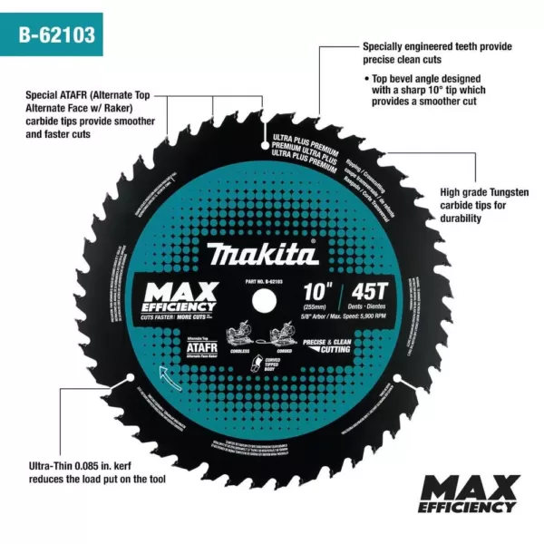 Makita 10 in. 45T Carbide-Tipped Max Efficiency Miter Saw Blade